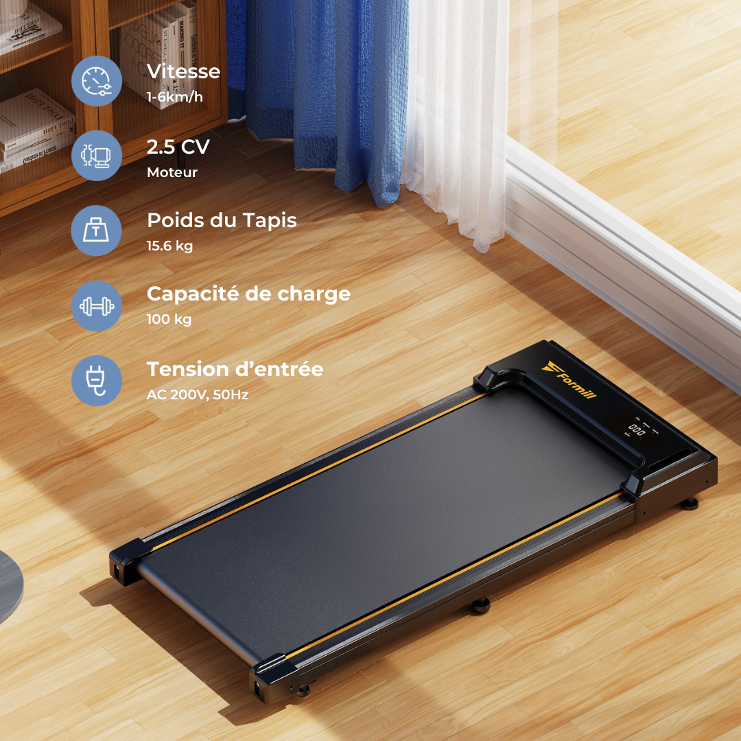 Tapis de course pliable, moteur 2,5 CV, vitesse 1–6 km/h, FORMILL FT21