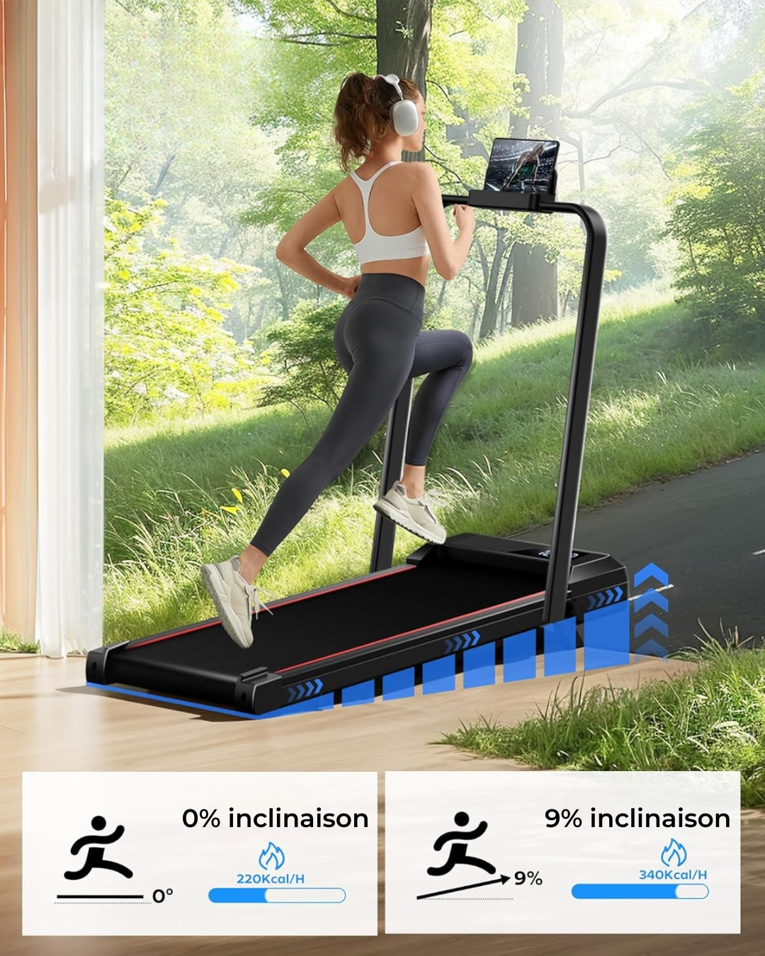 Tapis de course sous bureau, incliné et design diamant, écran LCD LED, UMAY