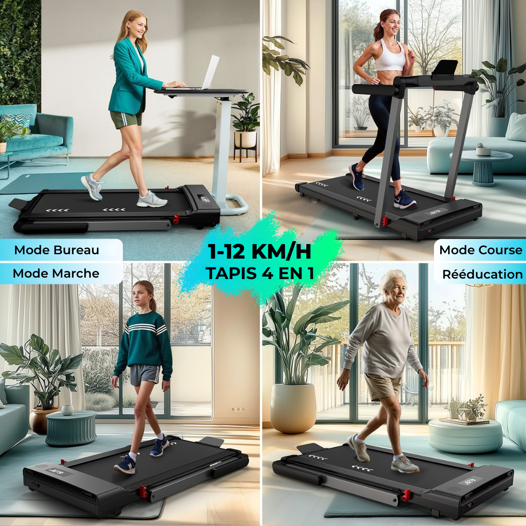 Tapis de course domestique, moteur 2,25 CV, vitesse 1–12 km/h, sans assemblage, FYSIQ