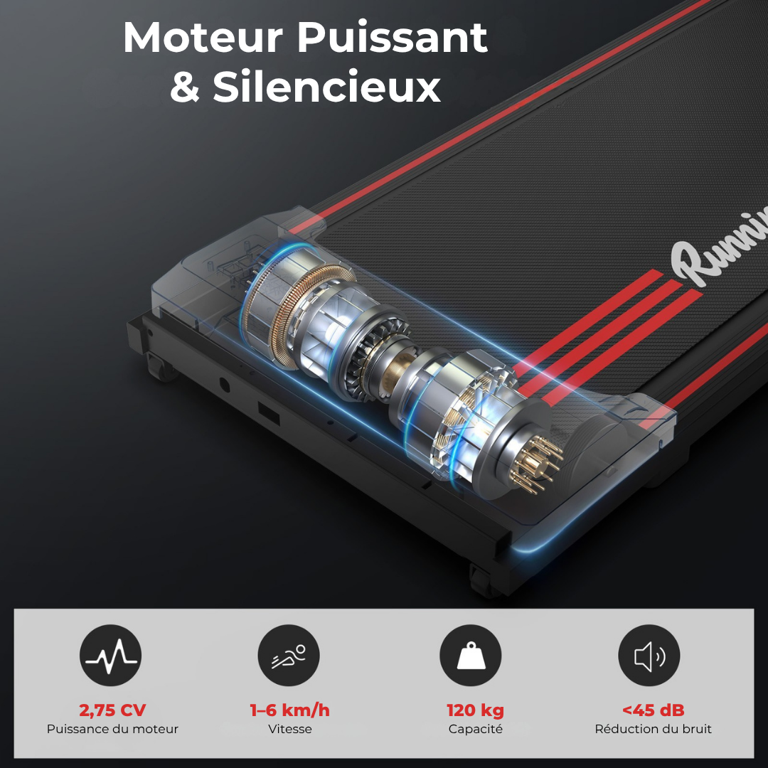 Tapis de marche électrique, télécommande et fonction musicale, écran LED, ceinture 37,5×90 cm