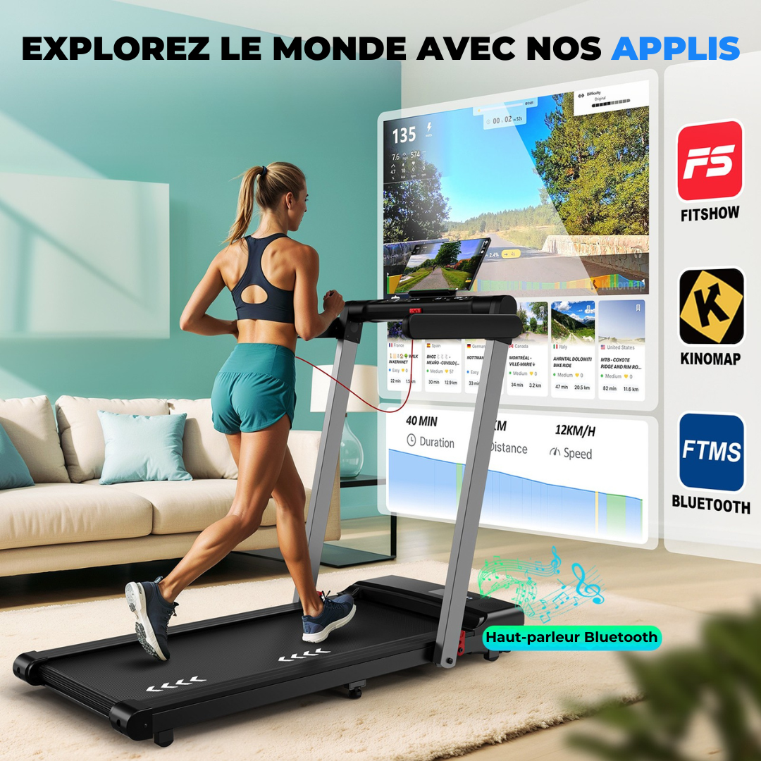 Tapis de course domestique, moteur 2,25 CV, vitesse 1–12 km/h, sans assemblage, FYSIQ