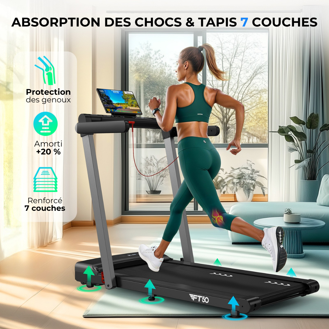 Tapis de course domestique, moteur 2,25 CV, vitesse 1–12 km/h, sans assemblage, FYSIQ