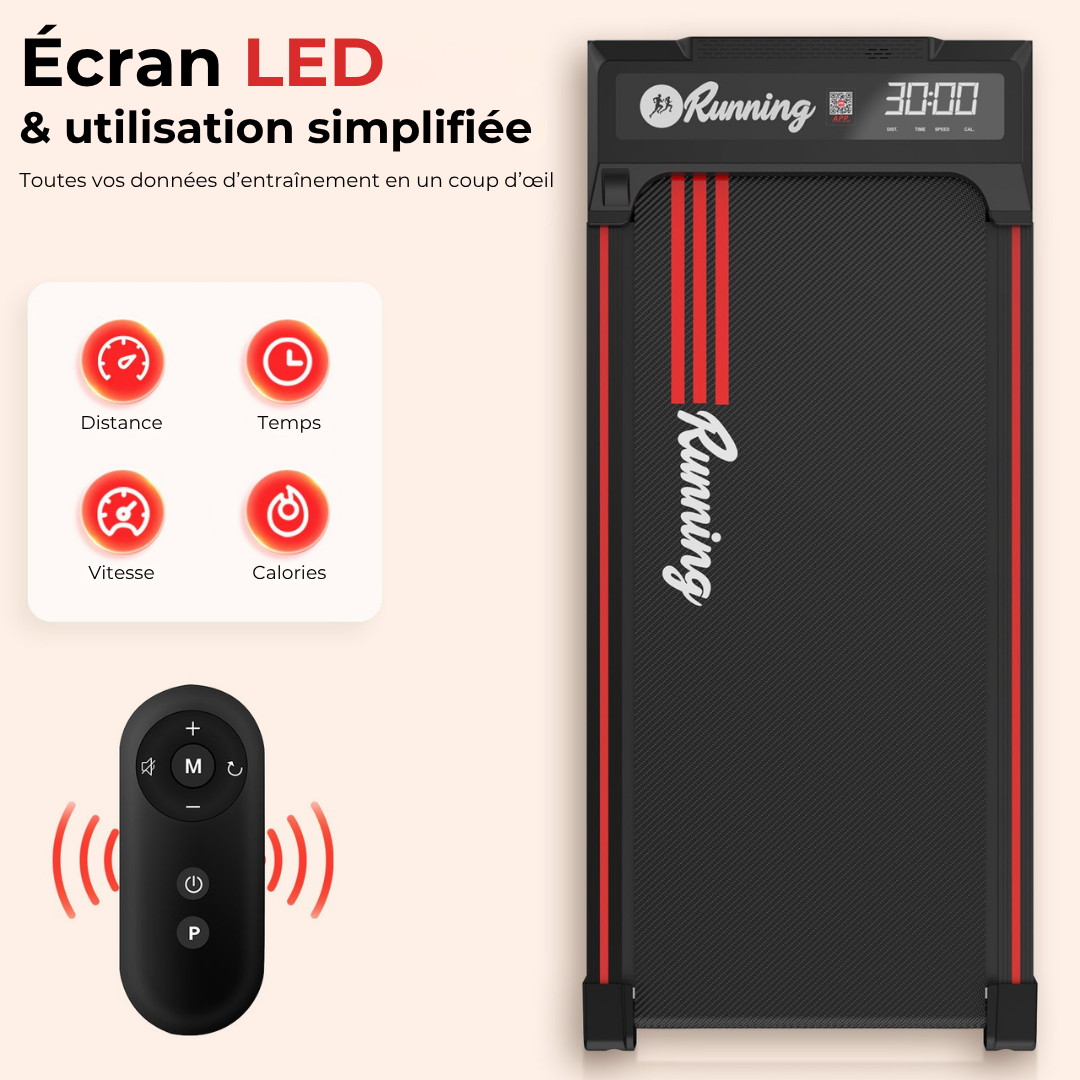 Tapis de marche électrique, télécommande et fonction musicale, écran LED, ceinture 37,5×90 cm