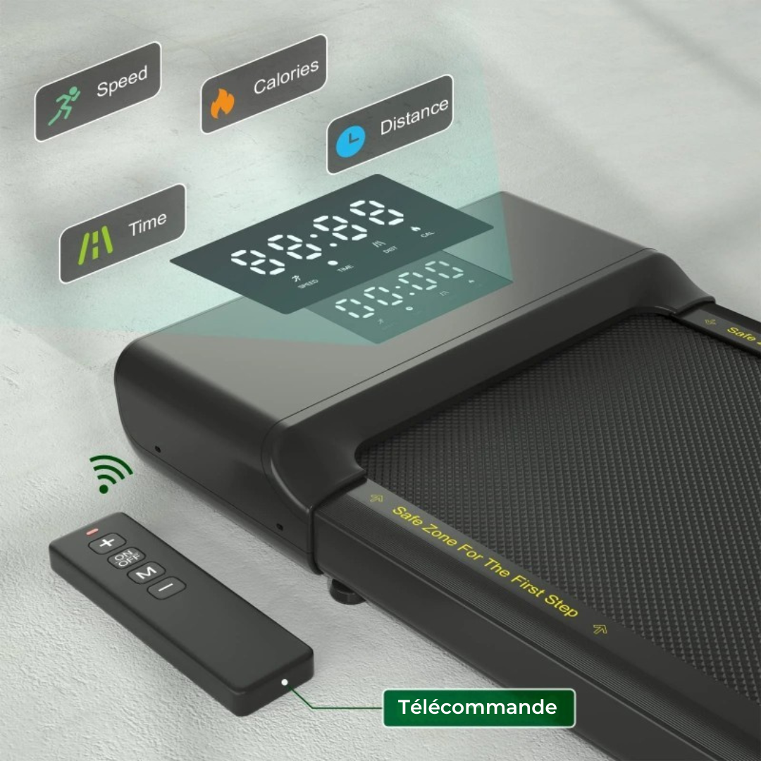 Tapis de marche silencieux, moteur 2,5 CV, télécommande incluse, idéal bureau et maison