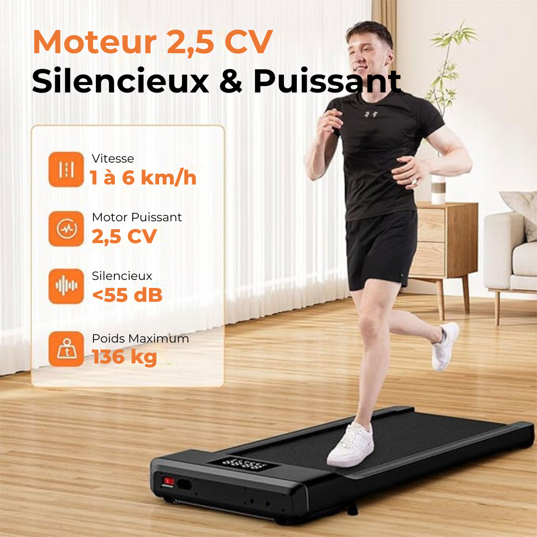 Tapis de marche silencieux, moteur 2,5 CV, télécommande incluse, idéal bureau et maison