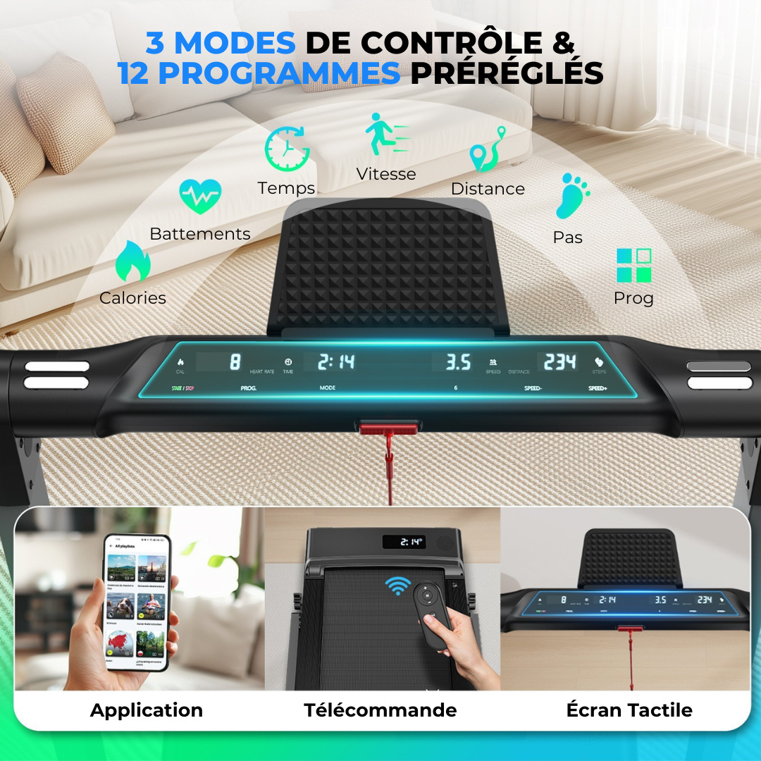 Tapis de course domestique, moteur 2,25 CV, vitesse 1–12 km/h, sans assemblage, FYSIQ