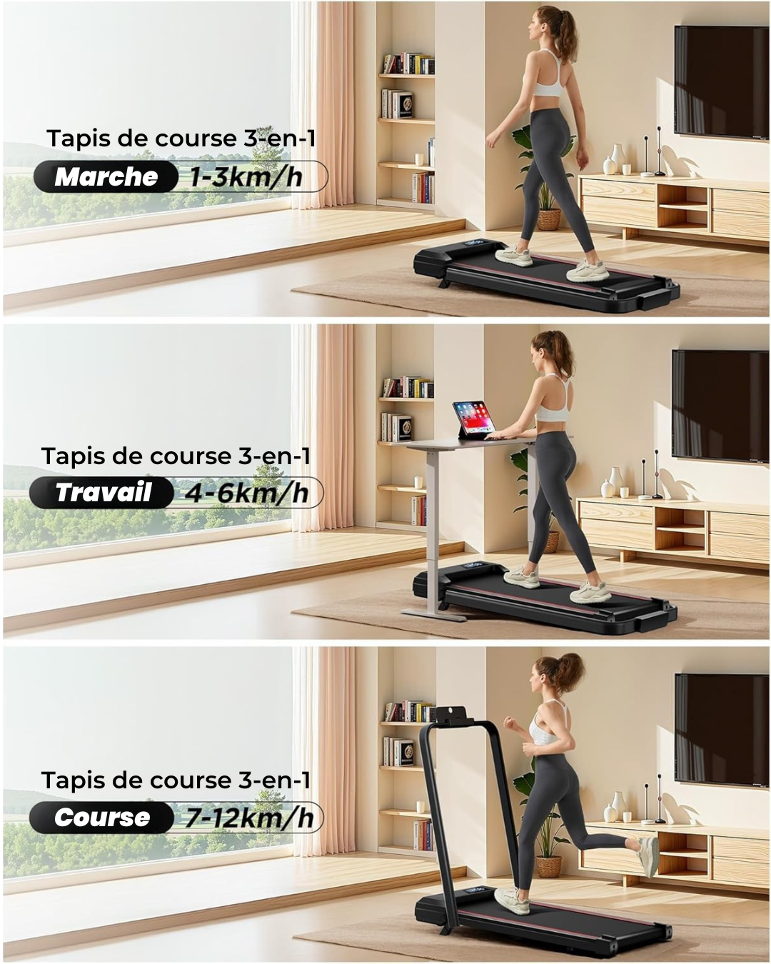 Tapis de course sous bureau, incliné et design diamant, écran LCD LED, UMAY