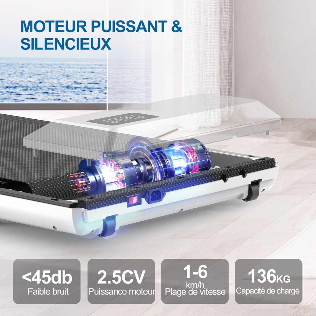 Tapis de marche 2-en-1, moteur 2,5 CV, silencieux avec télécommande, idéal bureau et maison